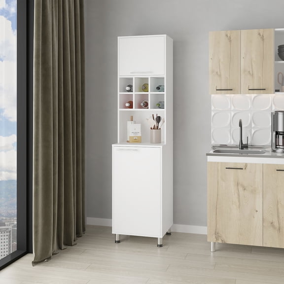 White engineered wood storage solution / Multiple cabinets for organized storage