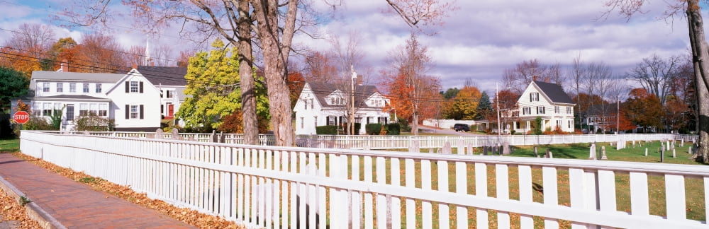 White fence and homes in Wicasset Maine Canvas Art - Panoramic Images (6 x 18)