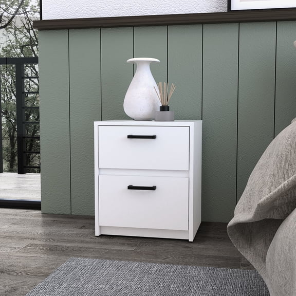 White finish 2-drawer design - Smooth glide of drawers - Bedroom use - Offer storage for necessities