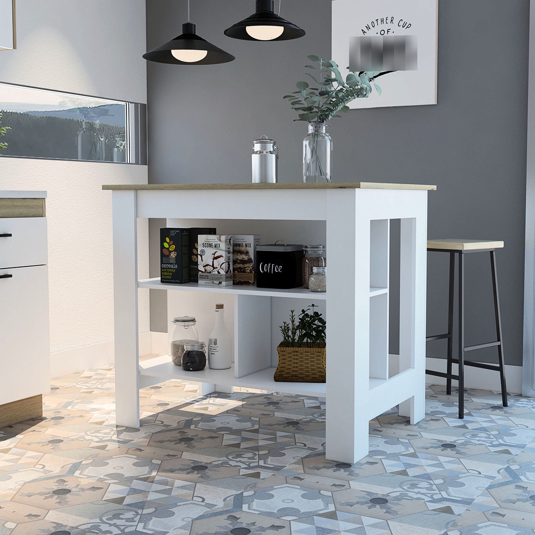 Picture of White finish, wide top - Cala kitchen island ideal for a clean ...