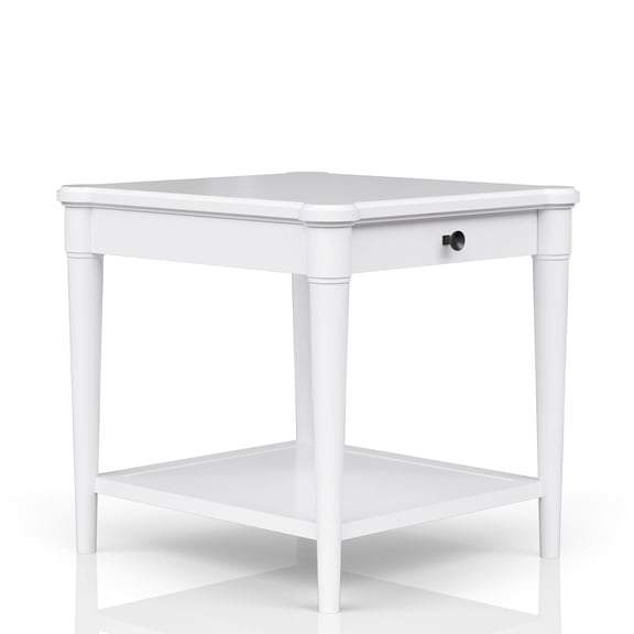 White finished end table with shelf / Used in reading corners / Offer extra storage area