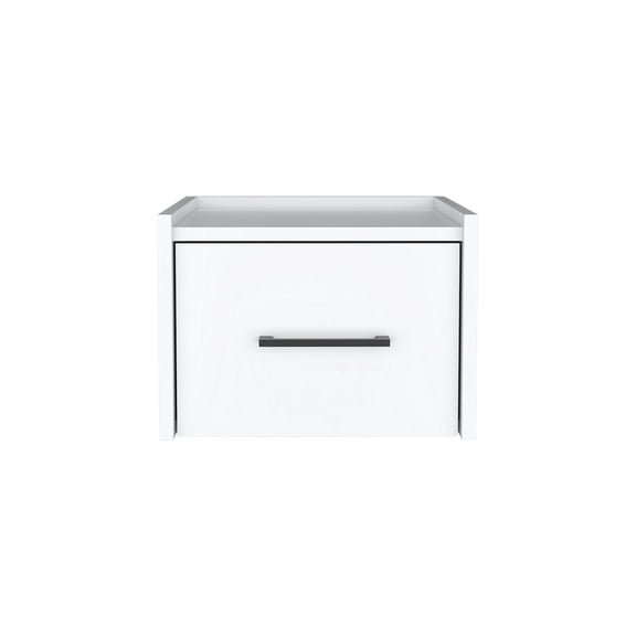 White floating nightstand / Bedroom style and storage / Pull - out drawer access