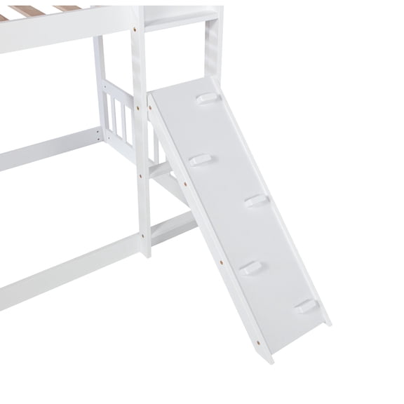 White floor bunk with climbing ramp and playhouse / Transform bedroom into a magical place