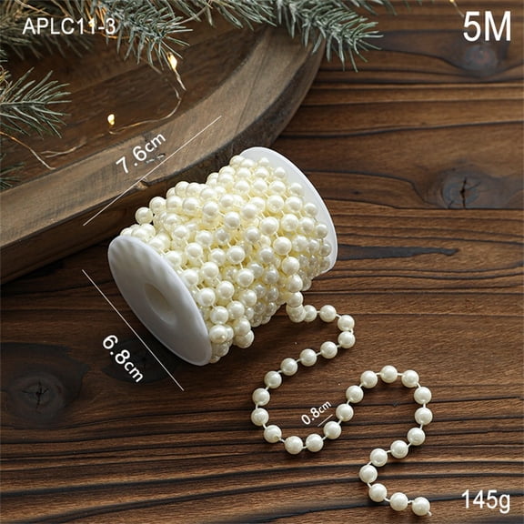 White for Pearl Strands for Pearl String Bead Ornaments for Wedding Party Christmas Tree Beige 8mm 5M
