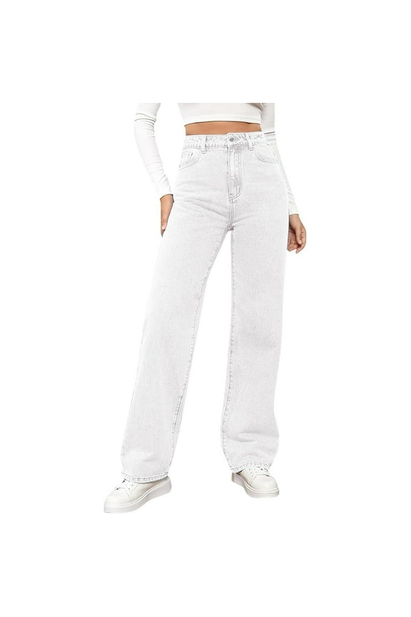 White Ladies Western High Cut Flare Bell Bottom Straight Leg Long Boot Cut Leg Trousers Pants Jeans for Juniors Denim Summer Fall 2025 Clothes Country Concert 3XL