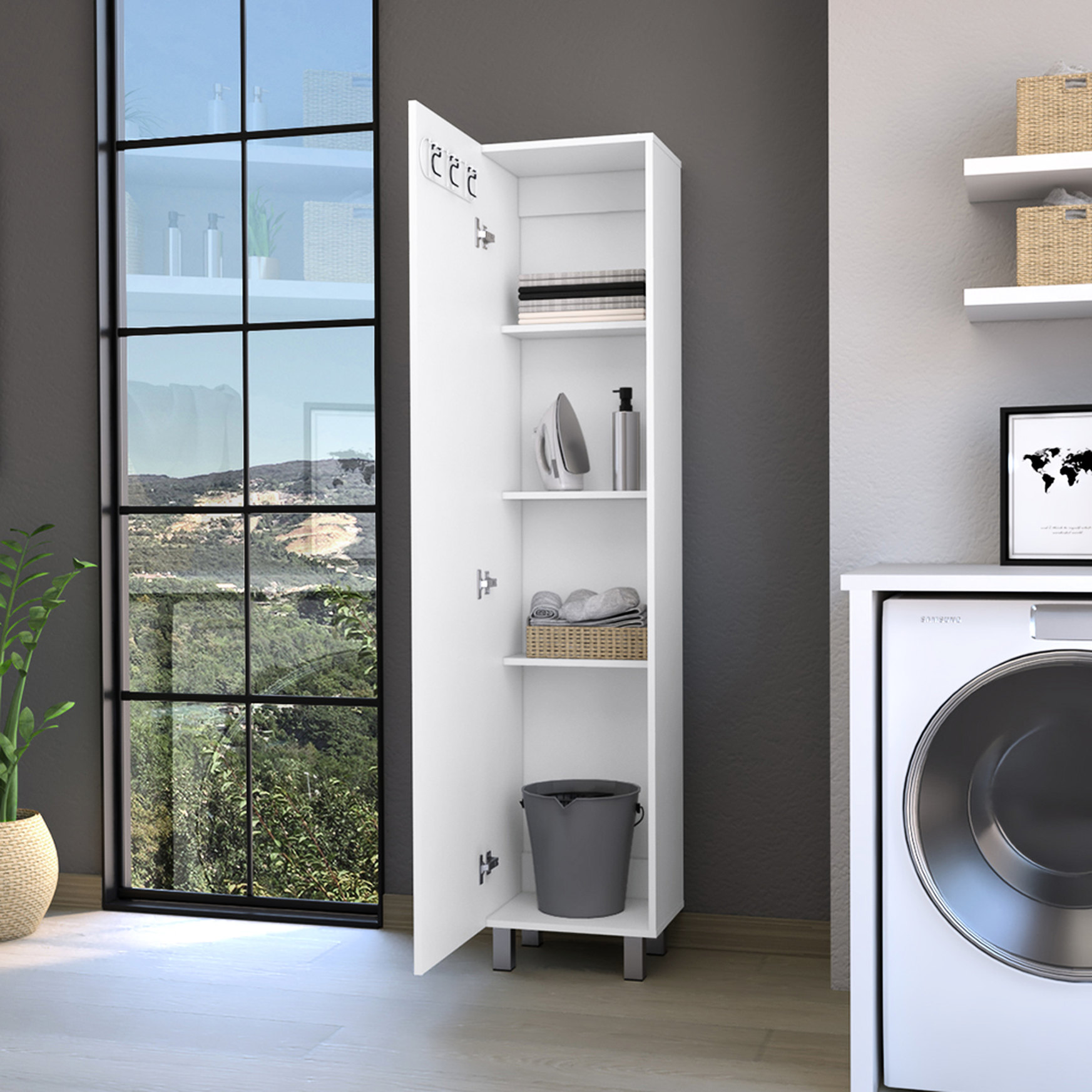 White four - shelf storage cabinet of particle board - Ideal for all ...