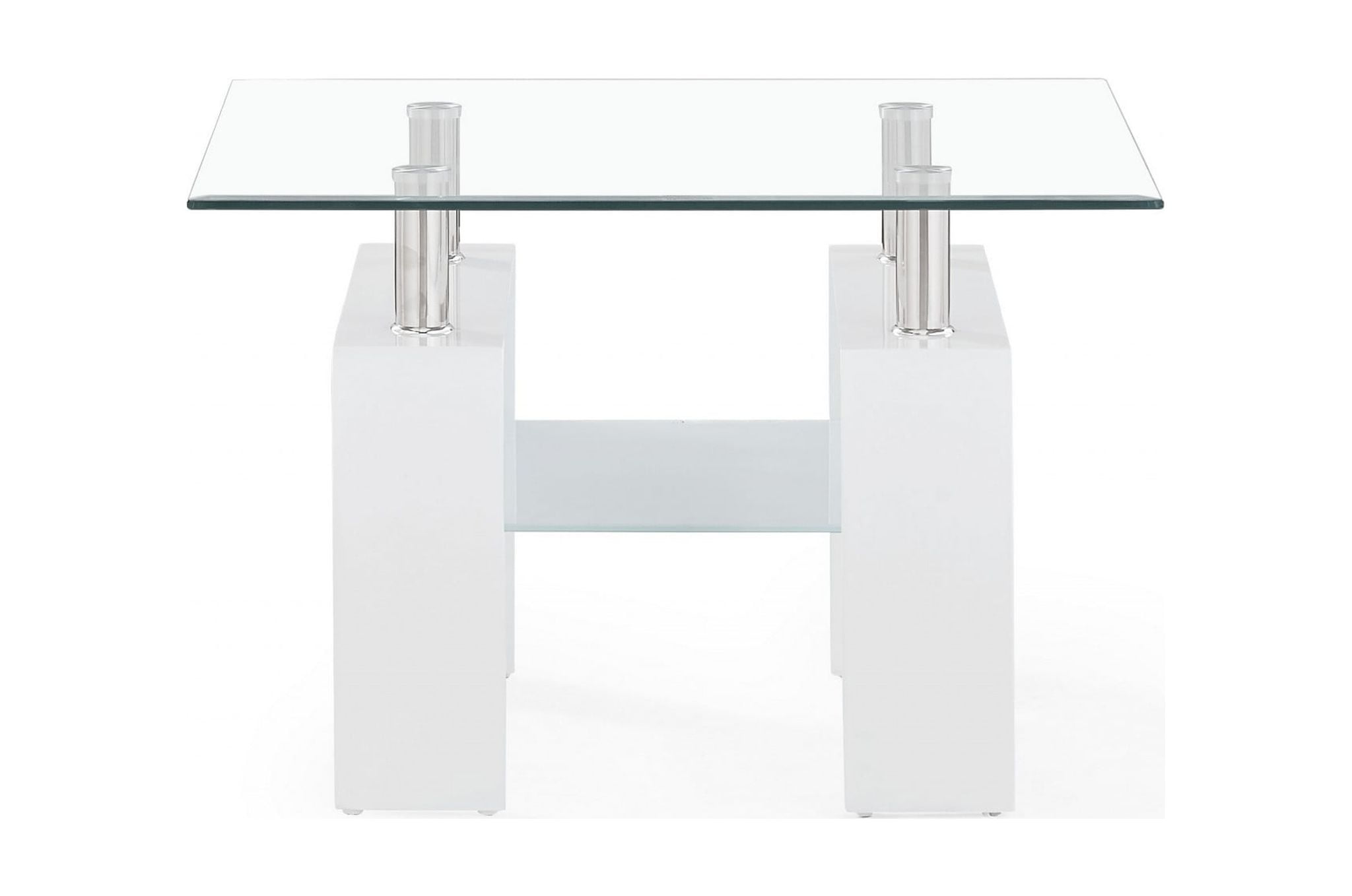 Modern White Glossy and Clear Glass 26" Square End Table