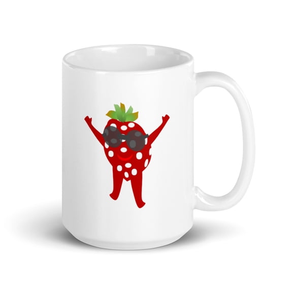 White glossy mug, Dancing Strawberry , M-3253 (15 oz)