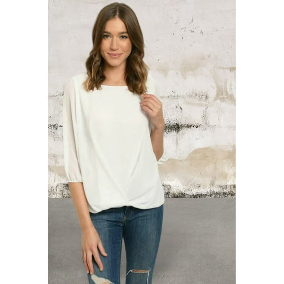 White half puff sleeve scoop neck top