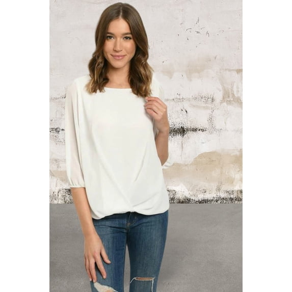White half puff sleeve scoop neck top