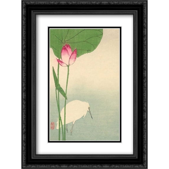White heron and lotus, 1894 2x Matted 18x24 Black Ornate Framed Art Print by Baison