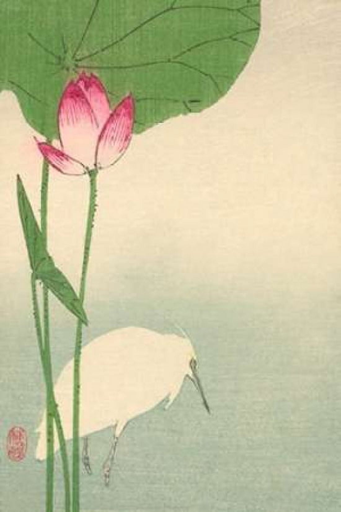 White heron and lotus 1894 Canvas Art - Baison (12 x 18)