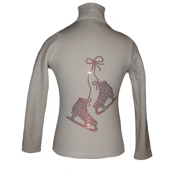 White ice Skating Jacket with "Pair of skates" red crystal rhinestone applique