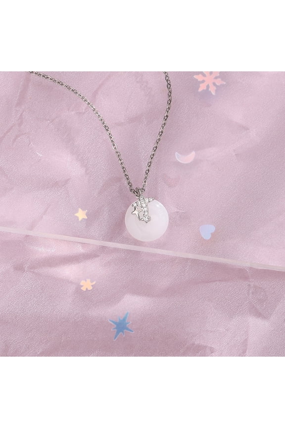 White jade peace button four star necklace senior sense diamond star collarbone chain to send girlfriend gift
