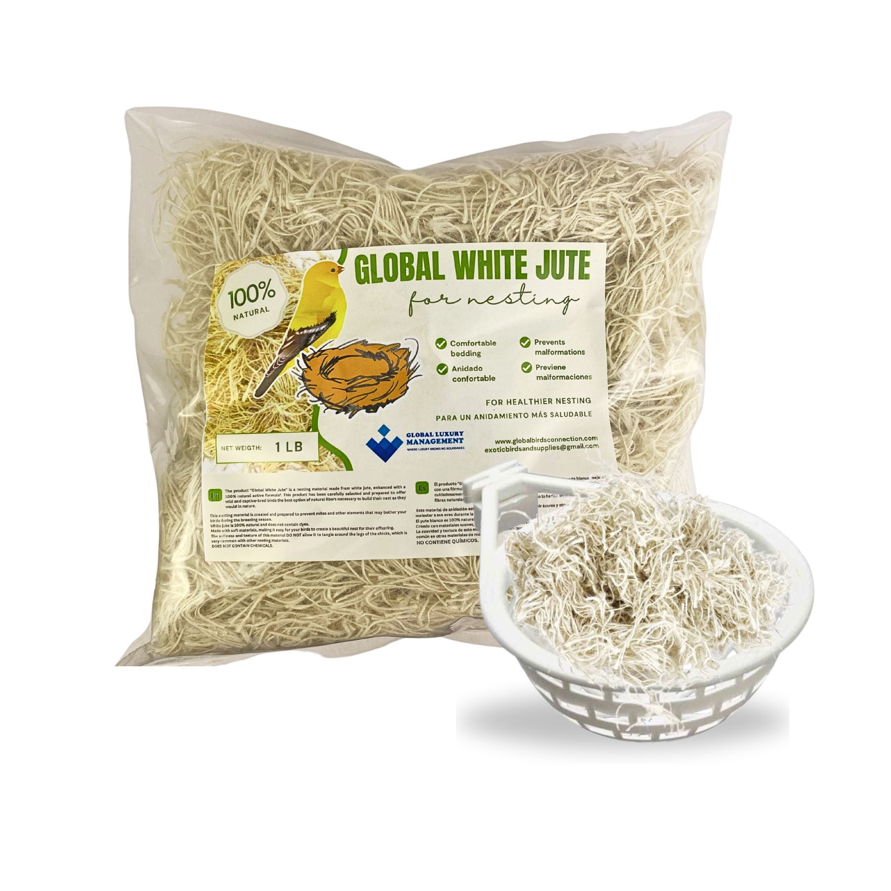 White jute fiber ideal for nests of birds, canaries, finches, exotic