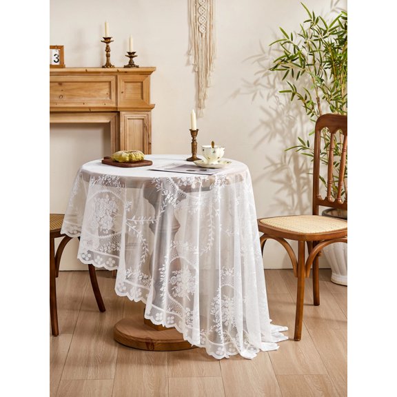 White lace tablecloth round mirror flower vine pattern living room dining table decoration