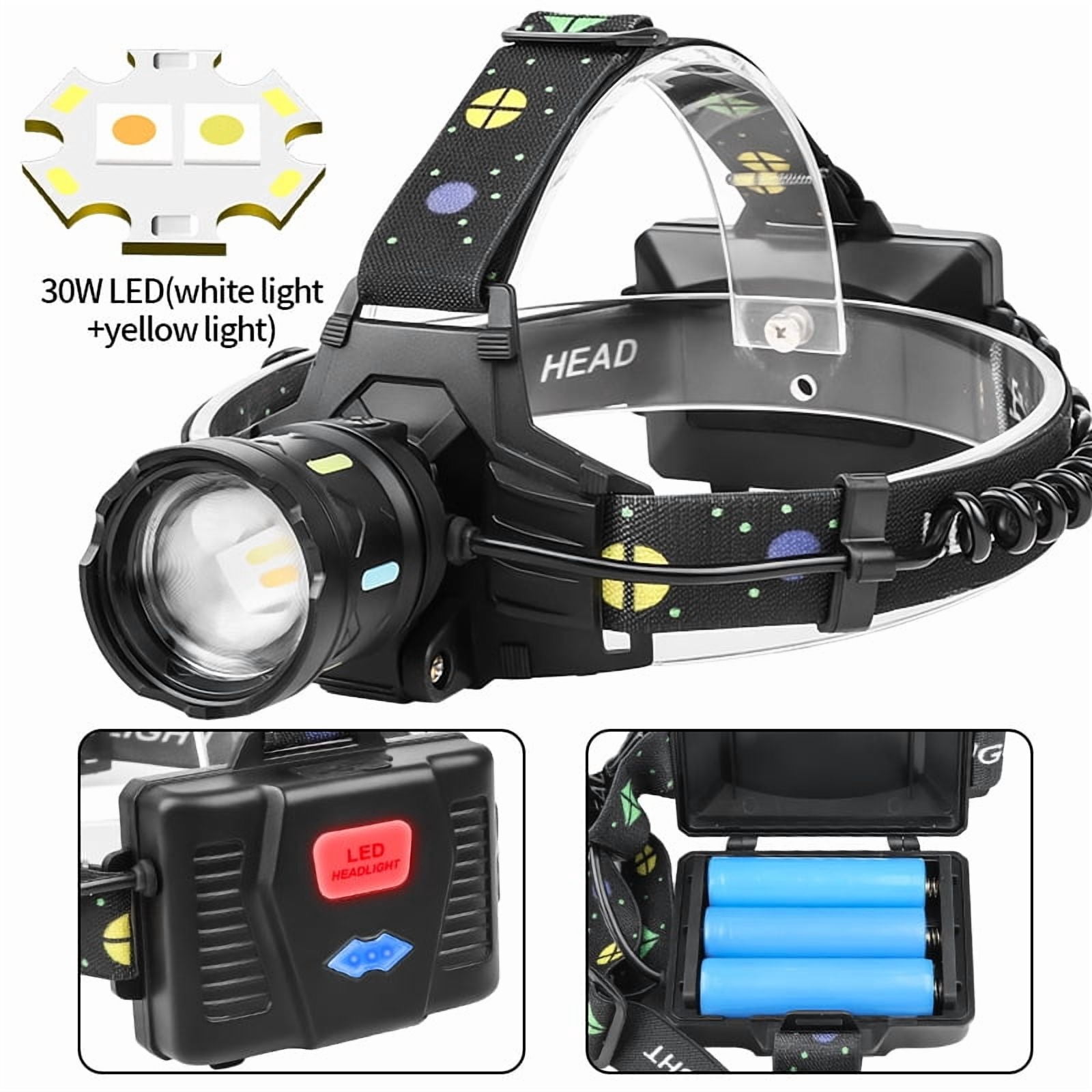 White laser zoom Headlamps, adjustable at 180 degrees, dual light source, outdoor night fishing, strong battery life headlight.