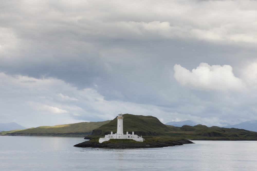 White lighthouse along the coast Scotland Canvas Art - John Short Design Pics (19 x 12)