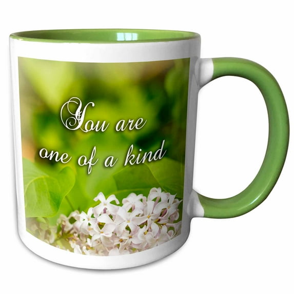 White lilac flowers. You are one of a kind love words 15oz Two-Tone Green Mug mug-303121-12