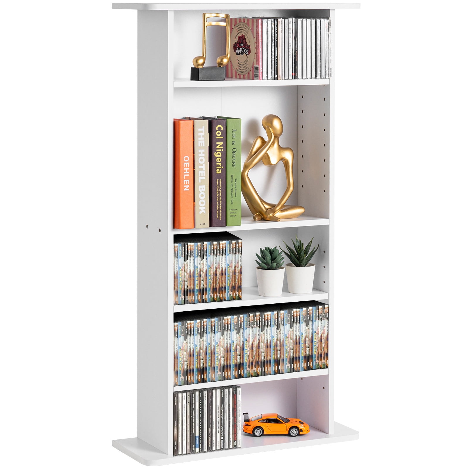 White media storage rack with 5 layers of adjustable 240 CD/DVD ...