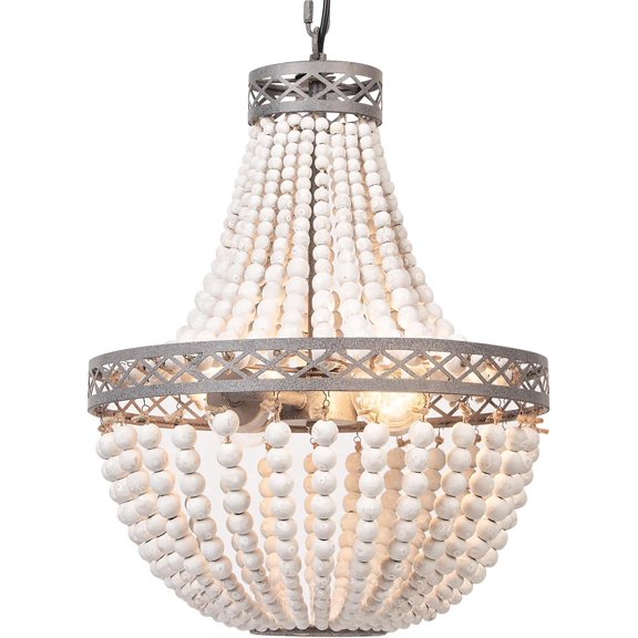 White mini wooden bead pendant light
