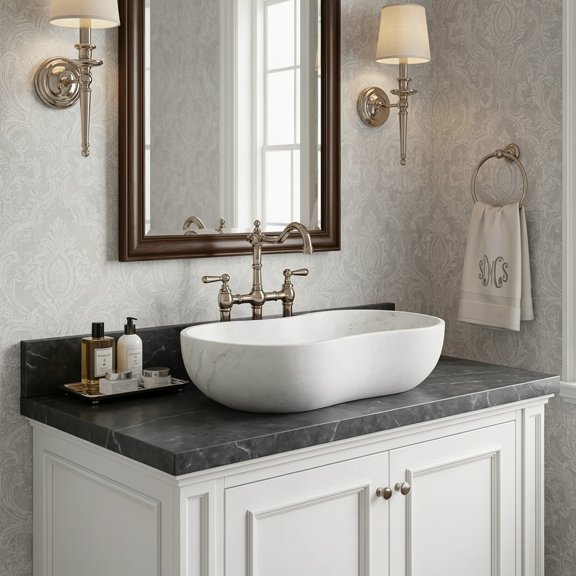 White natural marble bathroom vessel sink, honed surface, natural stone, genuine marble, real marble, 23.6x14.2xh7.1 inches/600X360Xh180 mm