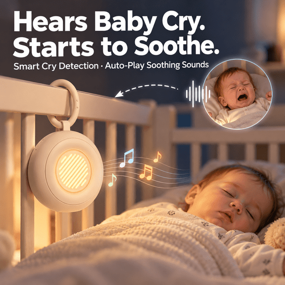 Portable Sound Machine for Baby with Cry Detection, White Noise Machine 15 Soothing Sounds, 20H Playtime, Night Light & 3 Timer, Baby Sound Machine for Travel Home, Baby Registry