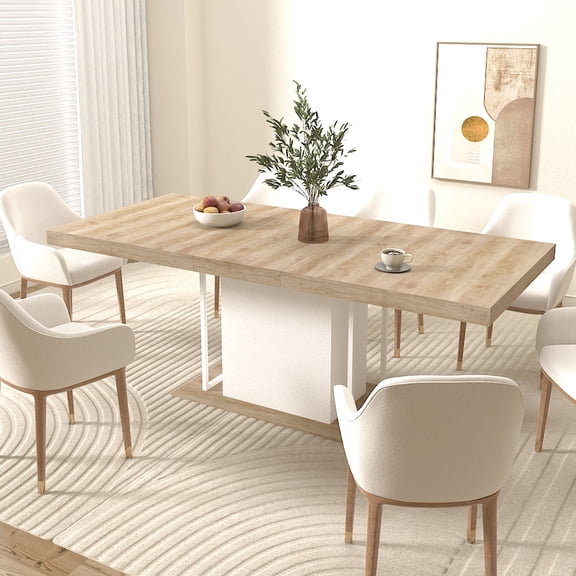 White oak particle board extendable dining table / Accommodates 6 - 10 guests in big rooms