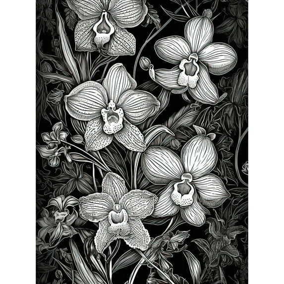 White on Black Blooming Orchid Flower Plants Unframed Wall Art Print Poster Home Decor Premium