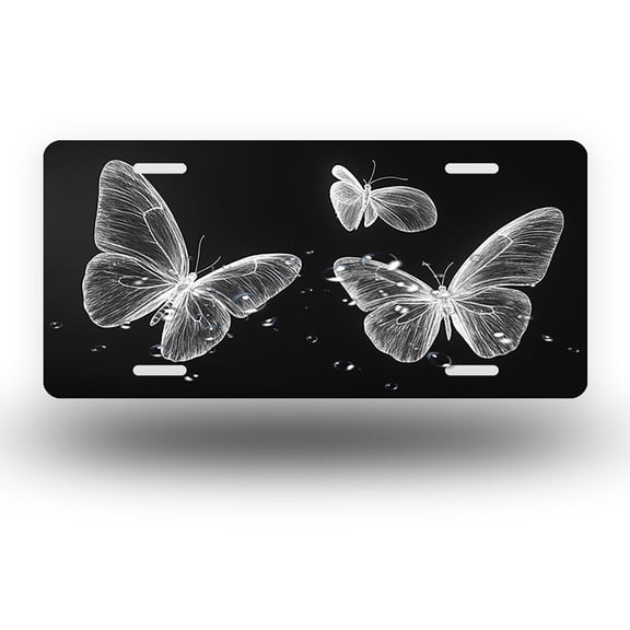 White on Black Butterflies Front License Plate, Funny Standard Plates Personalized Novelty Decorative For Men/Women/Boys/Girls Car 6×12 Inch