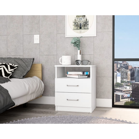 White particle - board nightstand / For bedside night use / Provide a storage place