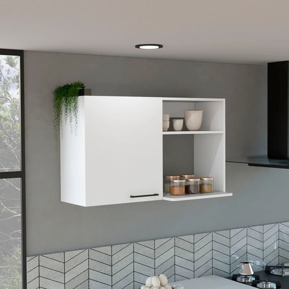 White particle board wall cabinet 2 15.70 in. depth 39.40 in. width 23.60 in. height for mudroom storage