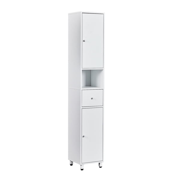 White particleboard with melamine veneer, 30*30*170cm, two doors, one drawer, one shelf, bathroom vanity