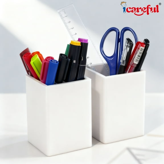 2-Pack Premium Silicone Pen Holders, Elegant White - Durable, Eco-Friendly Desk Organizer Set for Office & Home Use (2.7x2.7x3.9in)