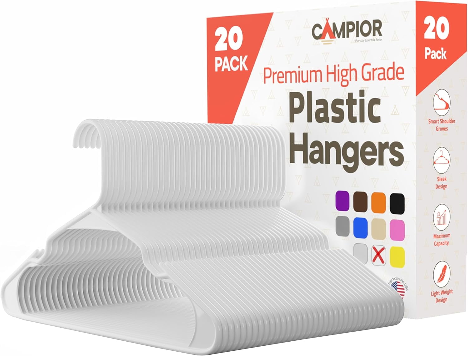 White plastic hangers 20 Pack– Heavy-Duty Plastic Hangers Slim and Space-Saving Hangers, Durable & Lightweight PP Hangers with Non-Slip Shoulder Notches for Slip Dresses, Suits, Jackets & Camisoles