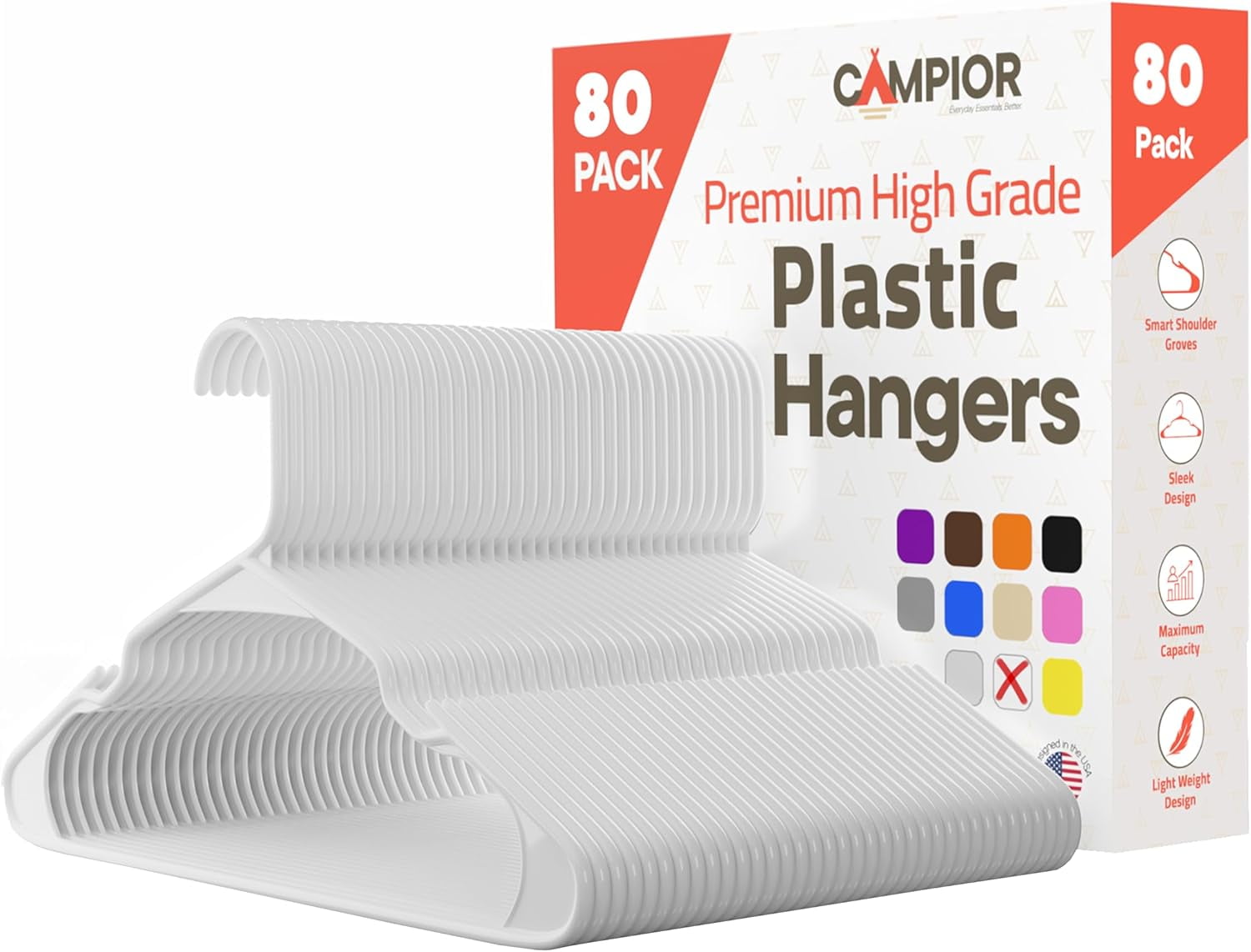White plastic hangers 80 Pack– Heavy-Duty Plastic Hangers Slim and Space-Saving Hangers, Durable & Lightweight PP Hangers with Non-Slip Shoulder Notches for Slip Dresses, Suits, Jackets & Camisoles