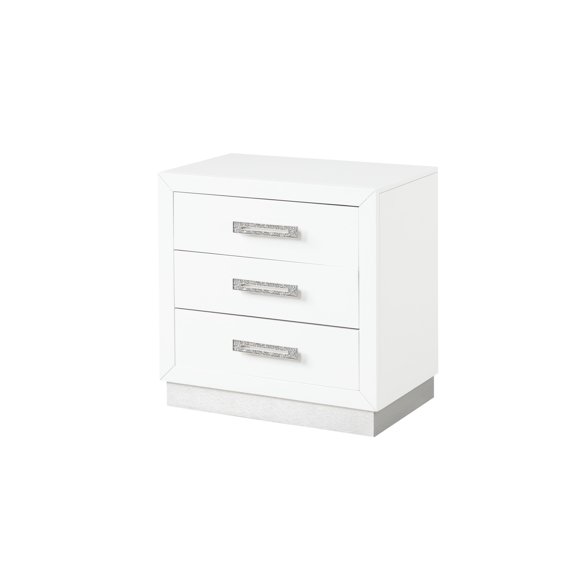 White rectangular shape - 3-drawer convenience - Bedroom environment - Opulent hardware style