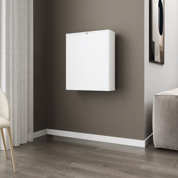 White rectangular wall-mounted foldable table for living rooms offers space-saving workspace