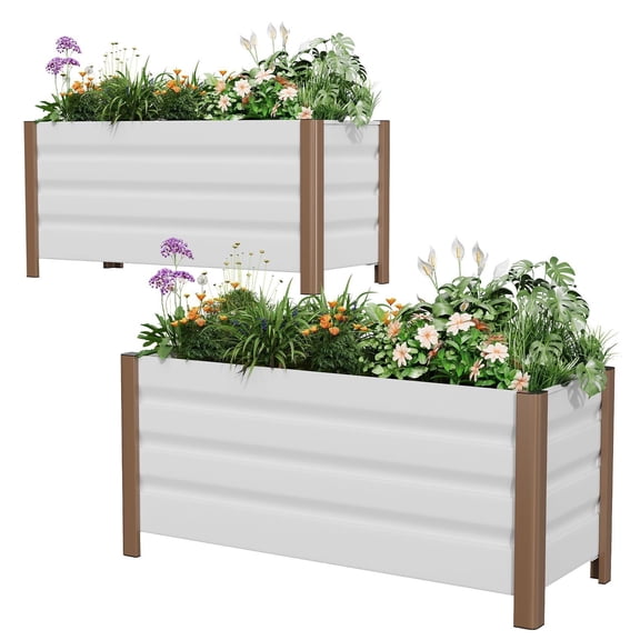 White rounded corner aluminum elevated garden bed