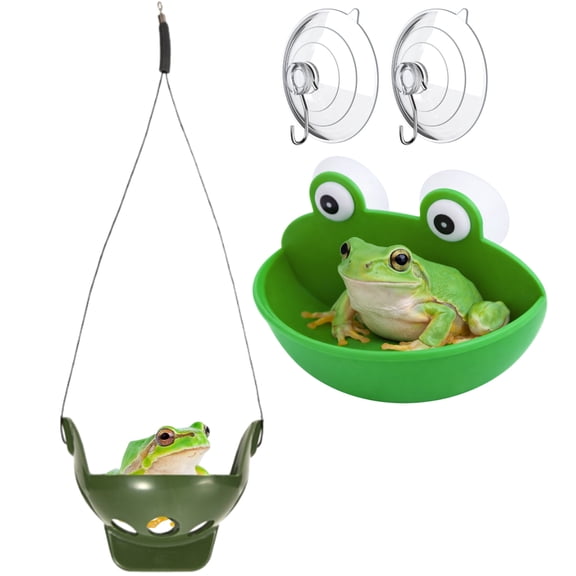White's Tree Frog Hammock Hideout Accessories, 2pcs Frog Decor Hideout Habitat Tank Platform, Wall-Mounted Perch and Hanging Hammock for Tree Frogs, Toad, Tadpole, Small Amphibian Terrarium Decor