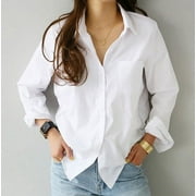 White shirt professional fit slimming lapel long-sleeved women's shirt