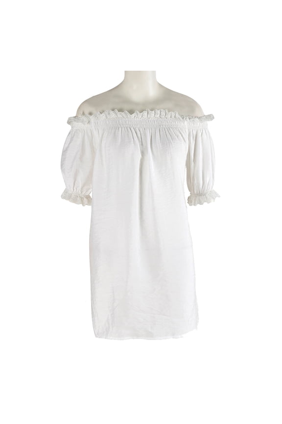 White short sleeved women's white long blouse