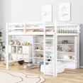 thumbnail image 1 of White solid full size loft bed with 8 open shelves and ladder for space - saving study setup, 1 of 2
