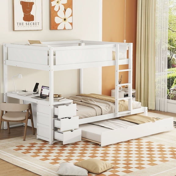 White solid pine bunk, night lamp space | Ideal for relaxing bedrooms, facilitating night activities