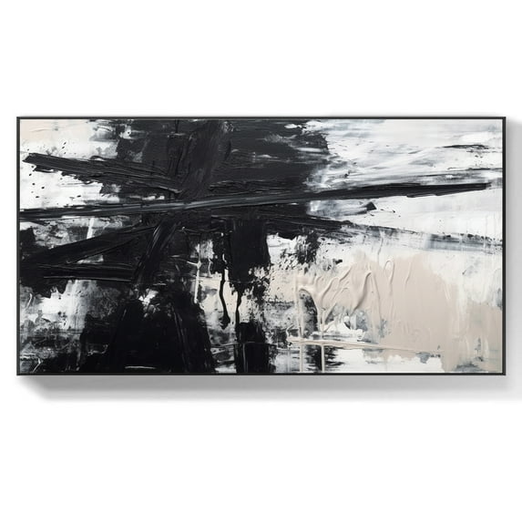 White textured wall art black and white minimalist paintings large wall paintings modern textured minimalist art black wall decoration,(91*183cm)36*72 Inches,Unstretched,Frameless