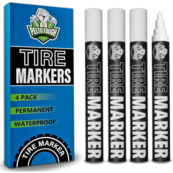 White tire Paint Marker for Car Tire Lettering - 4 Pack - Permanent Tire Paint Pens with Weatherproof Ink Designed to Last on Car Tires and Many Other Materials