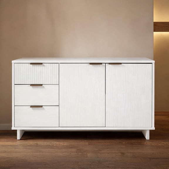 White-toned Solid Wood 55-Inch Sideboard for Dining Room Living Room  Modern Contemporary Glam