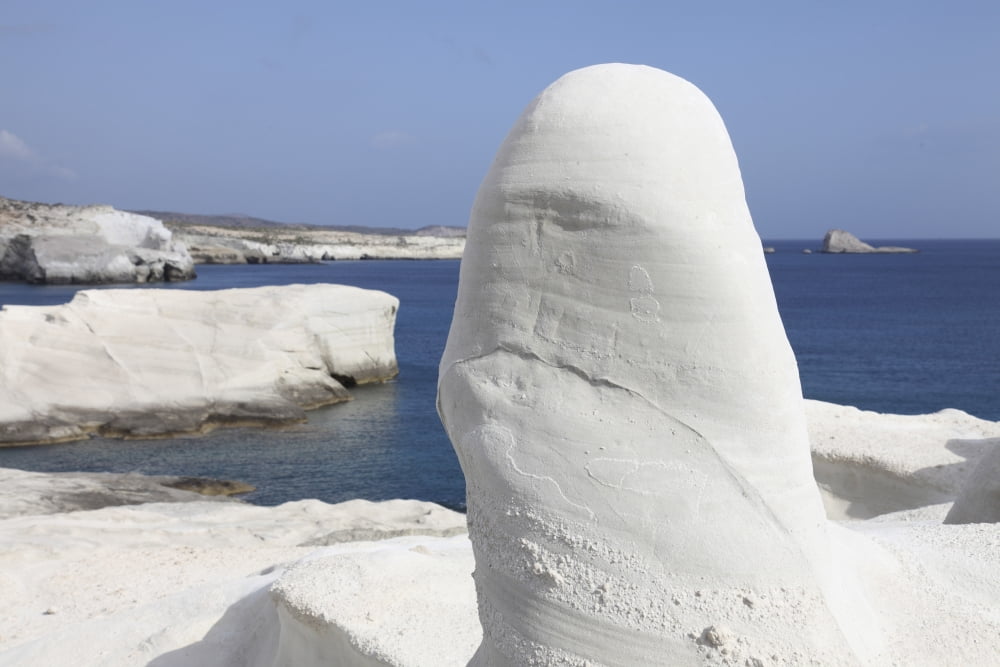 White tuff formations sculpted by erosion Sarakiniko beach Milos Greece Canvas Art - Richard RoscoeStocktrek Images (35 x 23)