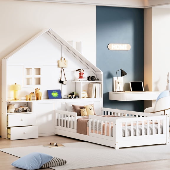 White twin house bed with romantic roof and window - Creates a cozy and fun bedroom environment