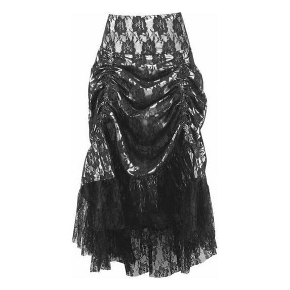White w/Black Lace Overlay Ruched Bustle Skirt